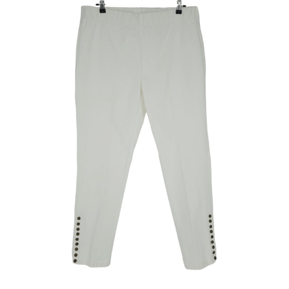 Soft Surroundings White Pull On Jeans with Brass Buttons at Ankle